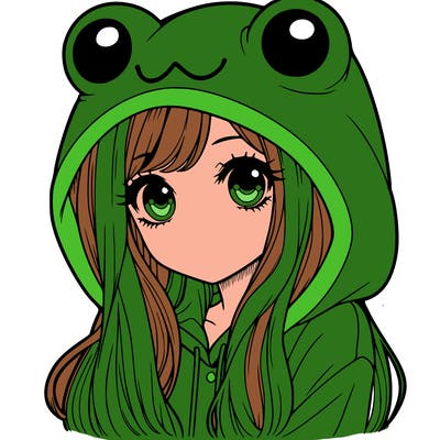 a pretty girl wearing a frog hoodie portrait with long hair