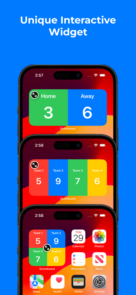 Unique interactive scoreboard widgets for tracking game scores on iPhone