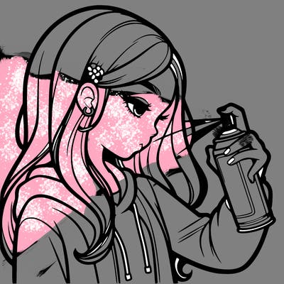 a realistic girl spray painting