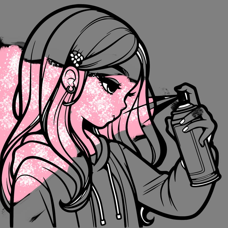a realistic girl spray painting