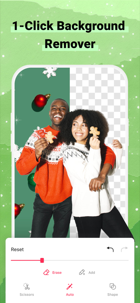 Remove Background - Collart SE - Interface de l'application Collart SE montrant l'outil de suppression d'arrière-plan en un clic sur une photo de Noël