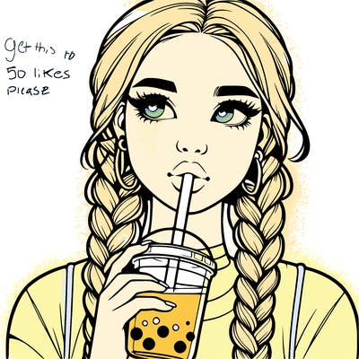 realistic girl with braided hair drinking boba