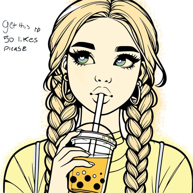 realistic girl with braided hair drinking boba