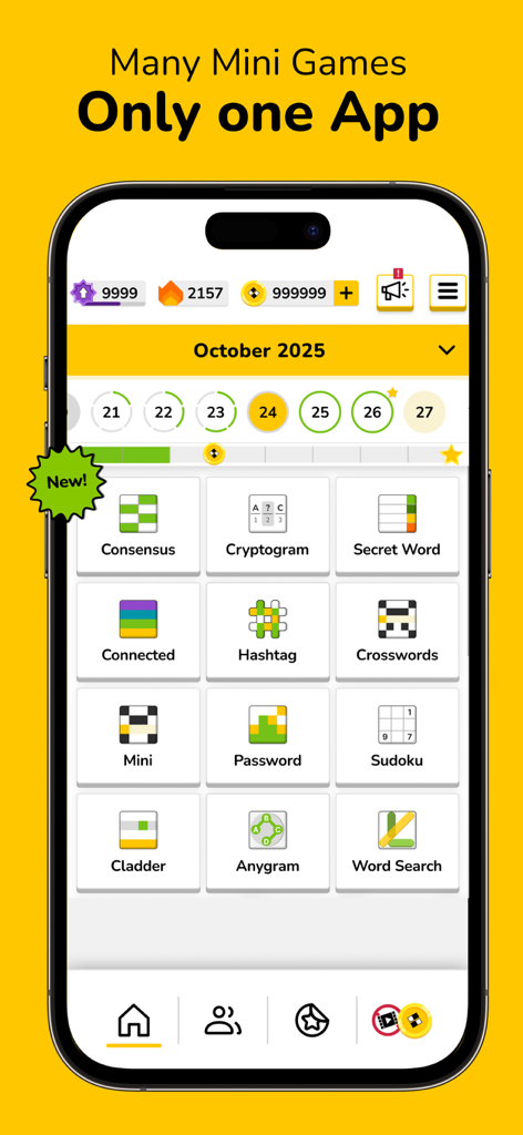 Everyday Puzzles: Mini Games - Everyday Puzzles app interface showing a variety of word and logic mini games
