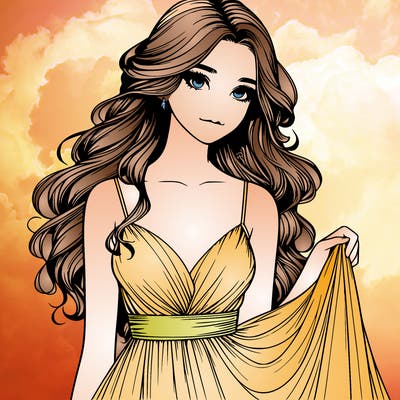 realistic girl in flowy silky prom dress