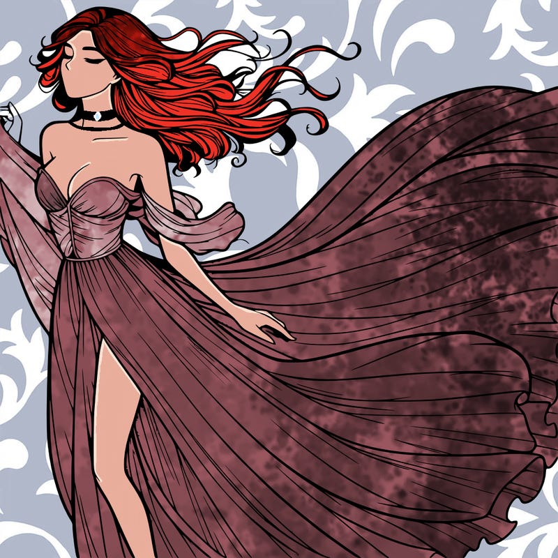 realistic woman in dress flowing the the wind