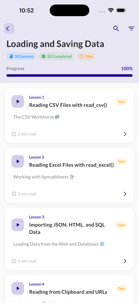 Learn Pandas - Python Data - List of completed Python Pandas lessons for loading and saving data including CSV and Excel files
