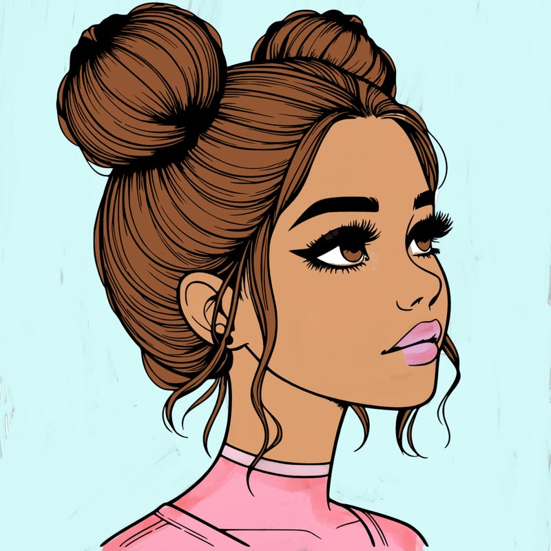 realistic girl with buns on the top of her head