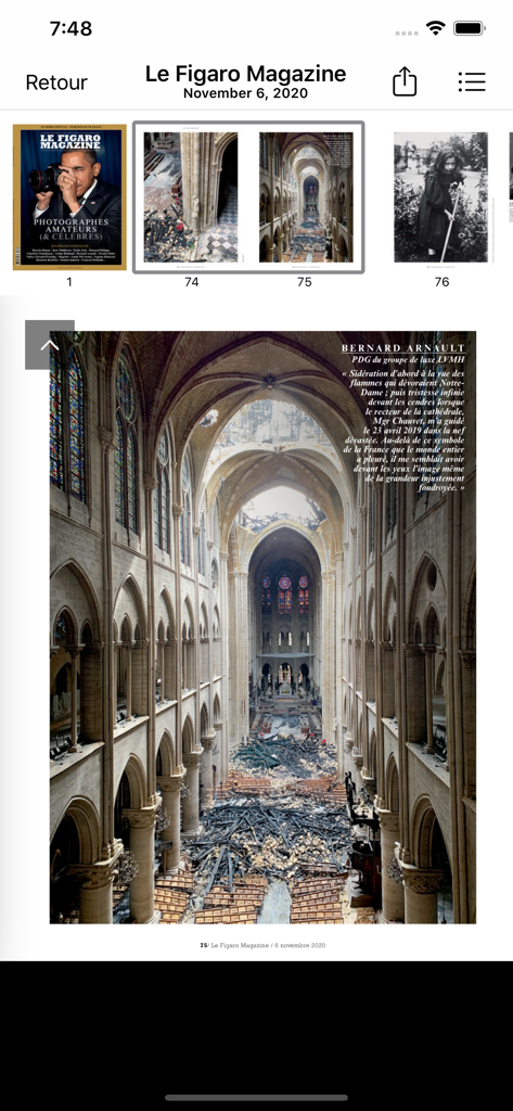 Kiosque Figaro app digital replica view of Le Figaro Magazine with thumbnail navigation