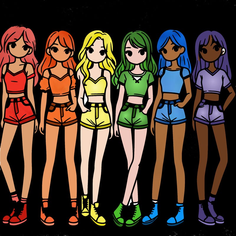 a group of girls wearing crop tops and shorts