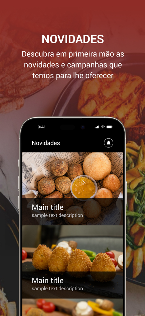 Manda Braza - Manda Braza app interface showing a news feed with pictures of Brazilian food snacks.