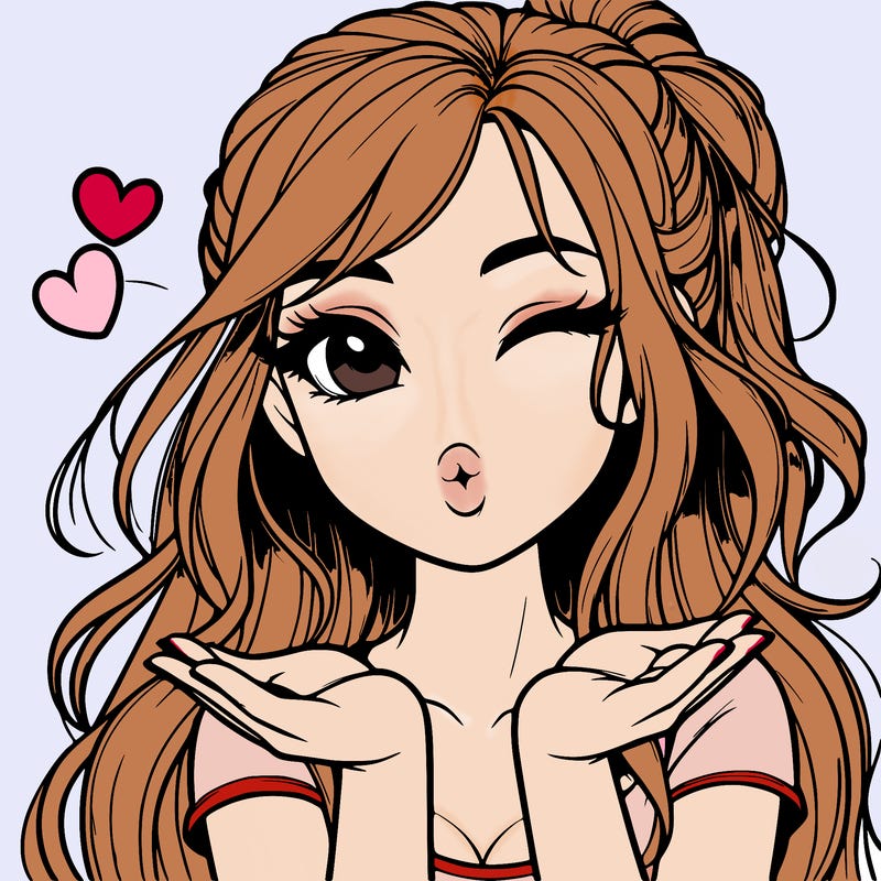 realistic girl winking and blowing a kiss while making heart hands