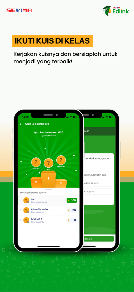 EdLink - EdLink app quiz leaderboard screen showing student rankings and scores on a podium.