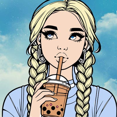 realistic girl with braided hair drinking boba