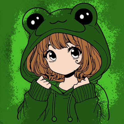 a cute teenage girl wearing a frog hoodie