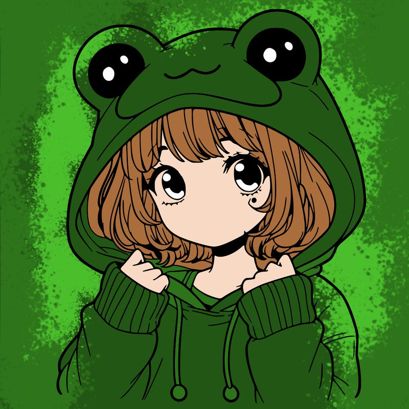 a cute teenage girl wearing a frog hoodie