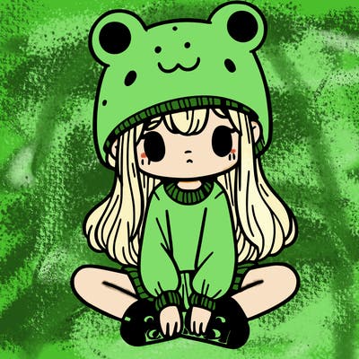 a girl wearing a frog hat and some frog socks