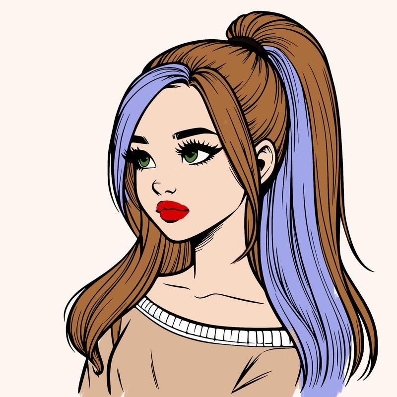realistic girl with a high ponytail