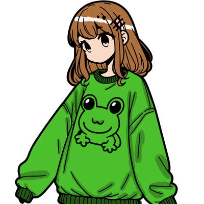 girl wearing frogging sweatshirt