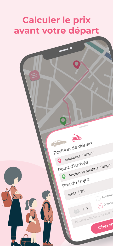 Jaiya - Jaiya app screen for calculating ride price before departure with map and destination details