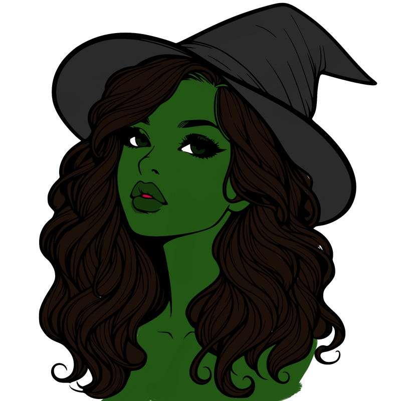 realistic witch girl with wavy hair and lips