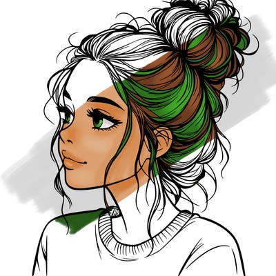 a realistic girl with a messy bun