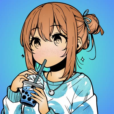 manga character drinking boba