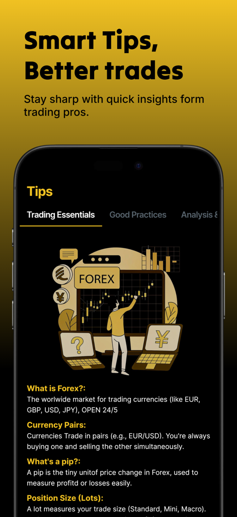 ForexView - Schermata dell'app ForexView che mostra gli elementi essenziali del trading e i consigli forex per principianti