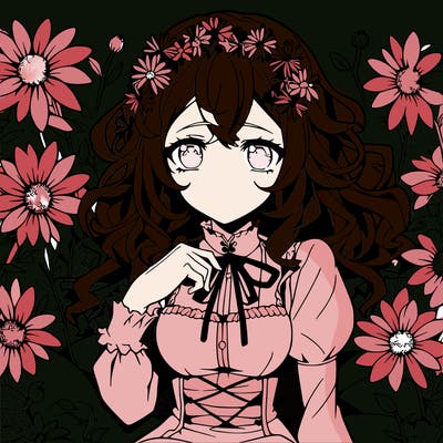 anime girl surrounded by flowers