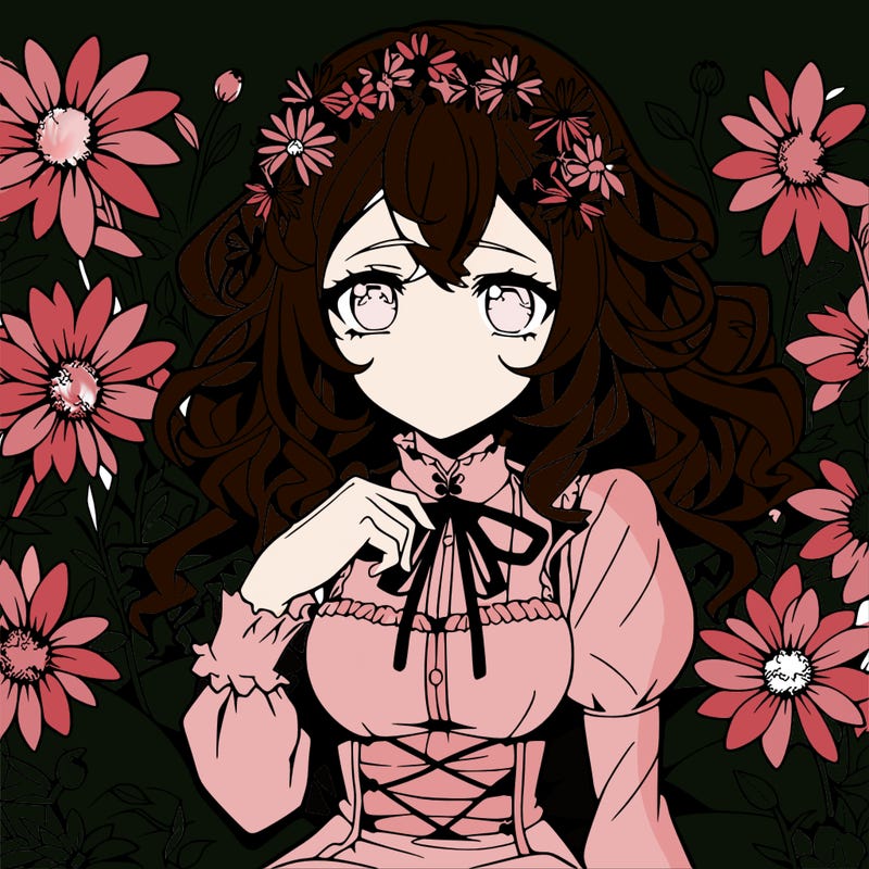 anime girl surrounded by flowers