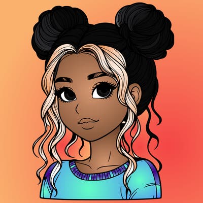 realistic girl with two buns in her hair