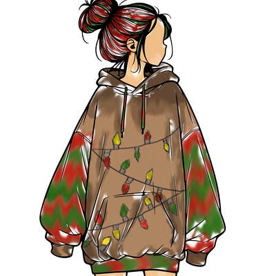 realistic girl with a oversized sweatshirt on and a bun