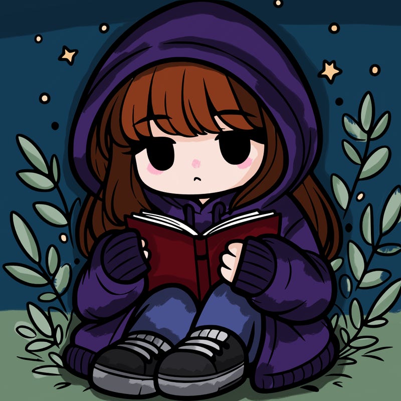 girl in oversized hoodie reading a book