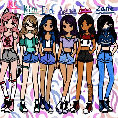 a group of girls wearing crop tops and shorts