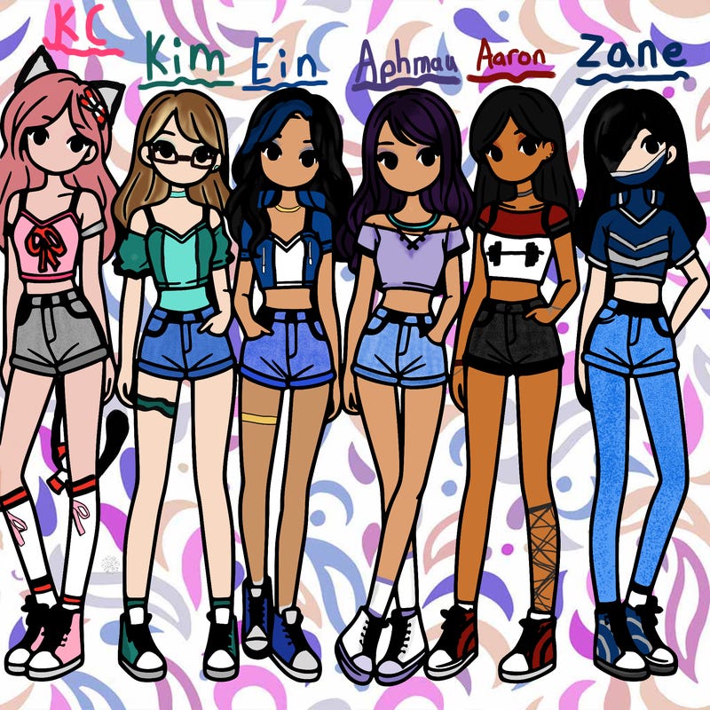 a group of girls wearing crop tops and shorts