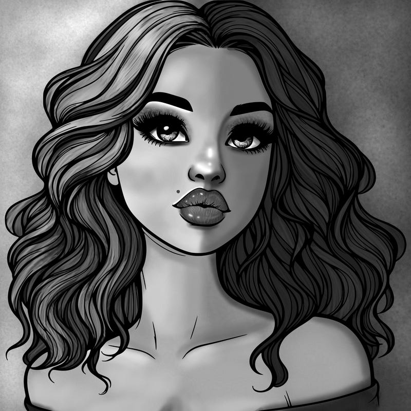 realistic girl with wavy hair and lips