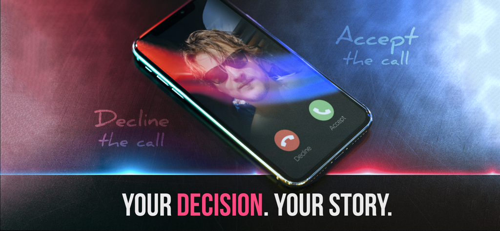 Moonvale: Murder Mystery Game - A smartphone screen showing an incoming call with options to accept or decline in the Moonvale mystery game.