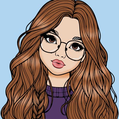 girl with long hair and freckles and glasses realistic