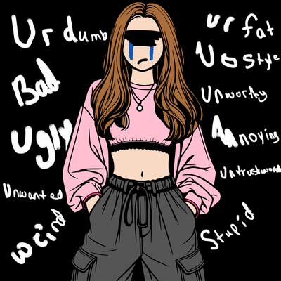 realistic girl faceless with baggy pants and crop top