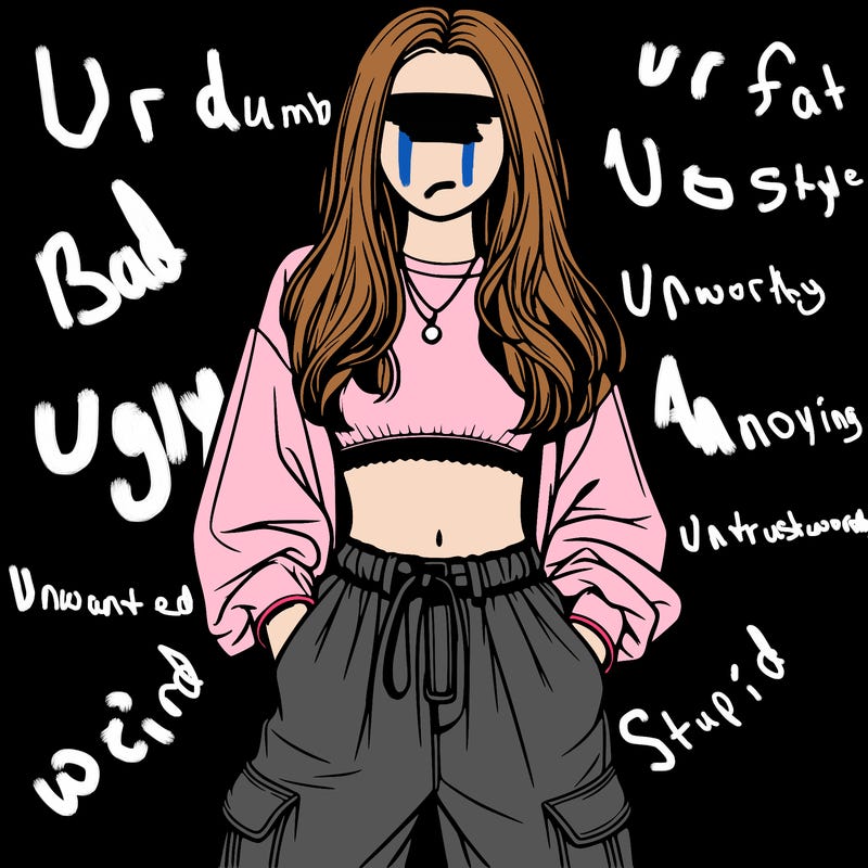 realistic girl faceless with baggy pants and crop top