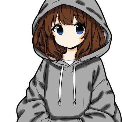 anime girl wearing an oversized hoodie