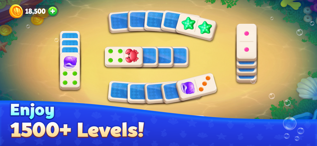 Domino Ocean : Solitaire Tiles - Jugabilidad de Domino Ocean Solitaire Tiles con más de 1500 niveles en un entorno submarino.