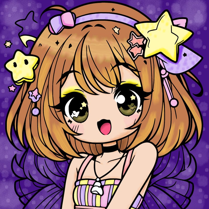 cute anime girl with star accessories