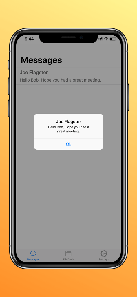 Screenshot of the Scalefusion MDM Client showing a message notification on an iPhone.