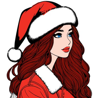 realistic girl in santa hat