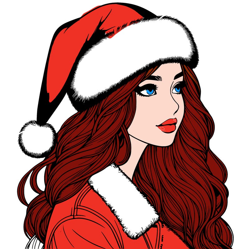 realistic girl in santa hat