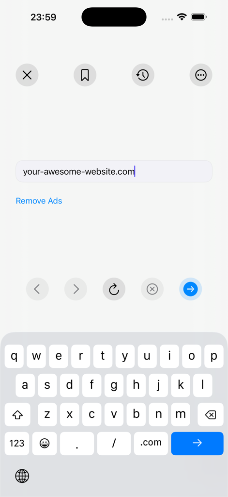 Minimalistische mobile Benutzeroberfläche von ZenBrowser mit einfacher Adressleiste und Navigationstasten