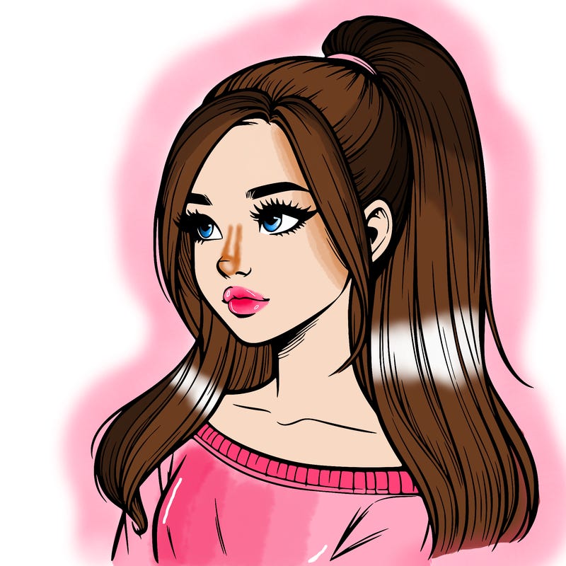 realistic girl with a high ponytail