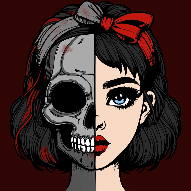 realistic girl with half skull mask