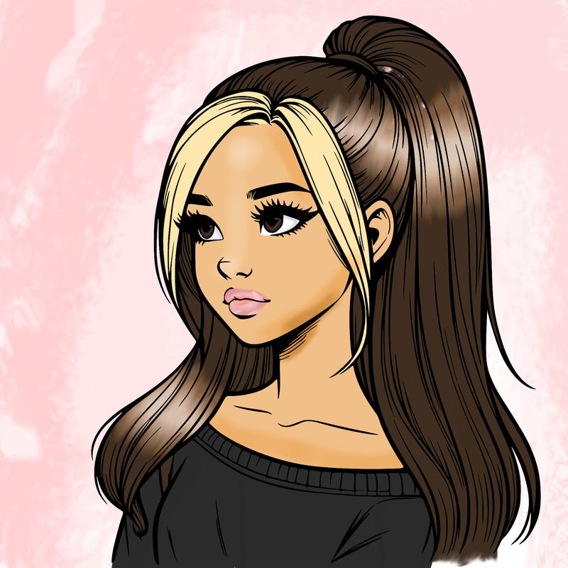 realistic girl with a high ponytail